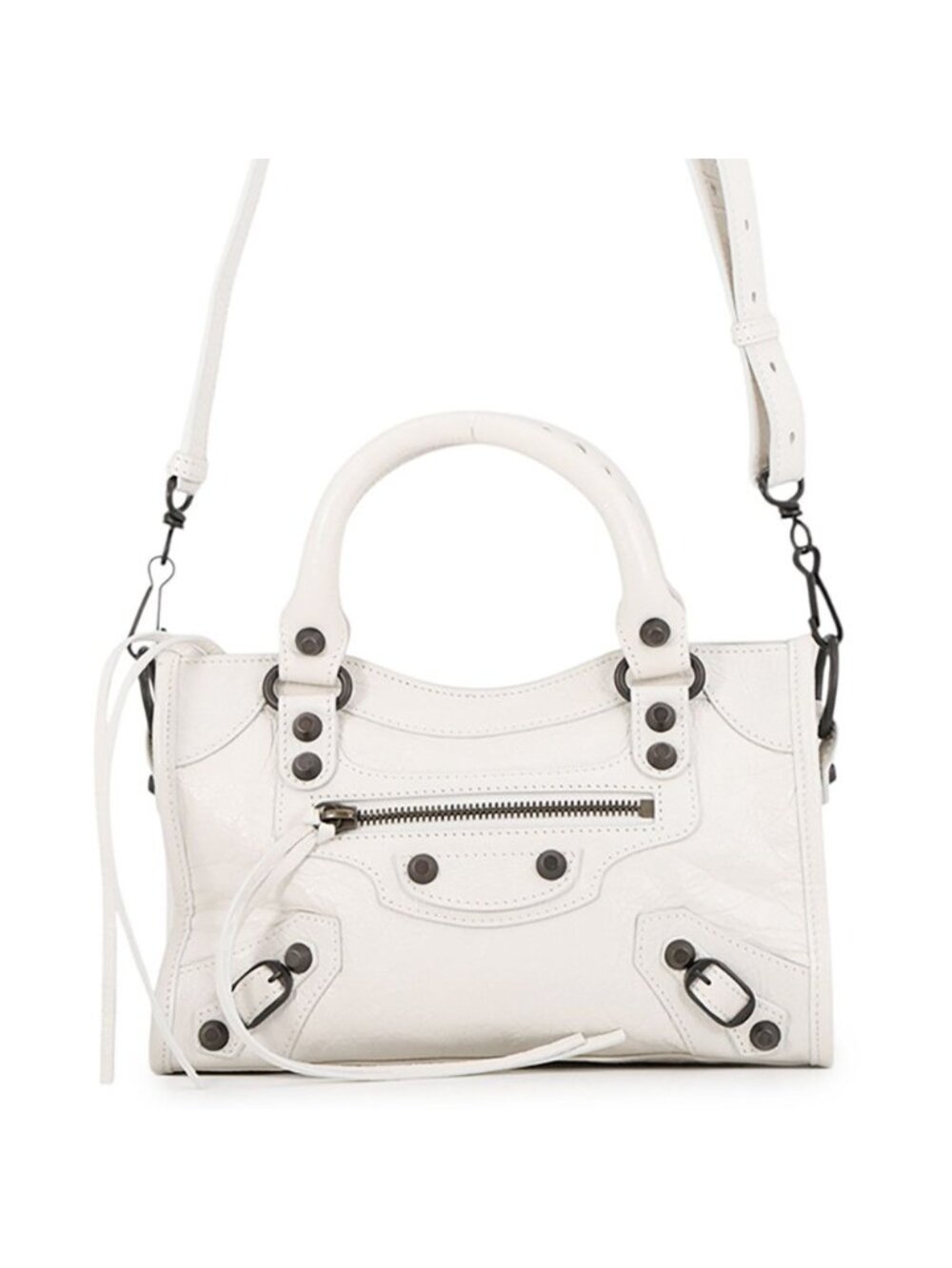 Balenciaga Shoulder Bag Buckle City Mini Arena Lambskin 2-Way White